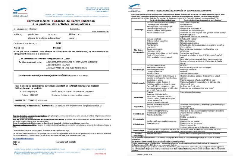 Modèle de Certificat Médical plongée